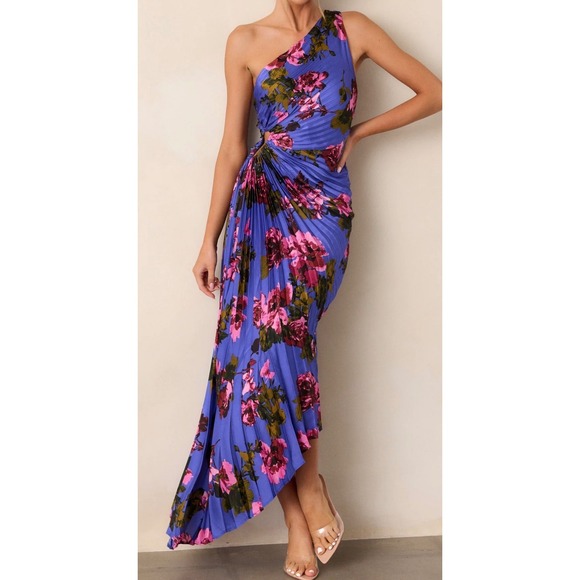 Dress Forum Dresses & Skirts - NWT Dress Forum Purple Floral One Shoulder Pleated High Low Maxi Dress Large